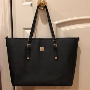BLACK LEATHER SISLEY PARIS TOTE BAG